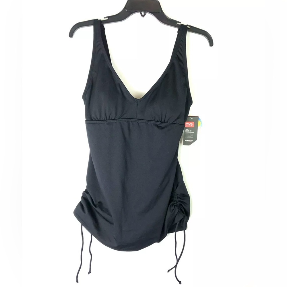 TYR, Women’s Solid V Neck Sheath One Piece Black Swimsuit Size 12